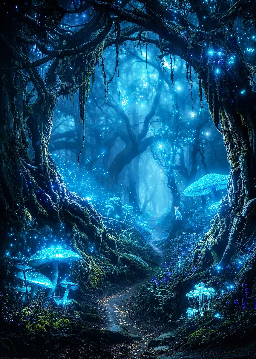 Veilpath of Lanterncap Hollow — from the Forgotten Fantasy Realms collection, a Pixaverse metal print