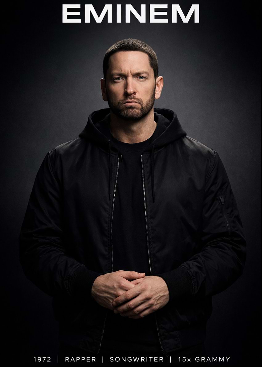 'Eminem Portrait - Rapper and Songwriter' Poster, picture, metal print ...