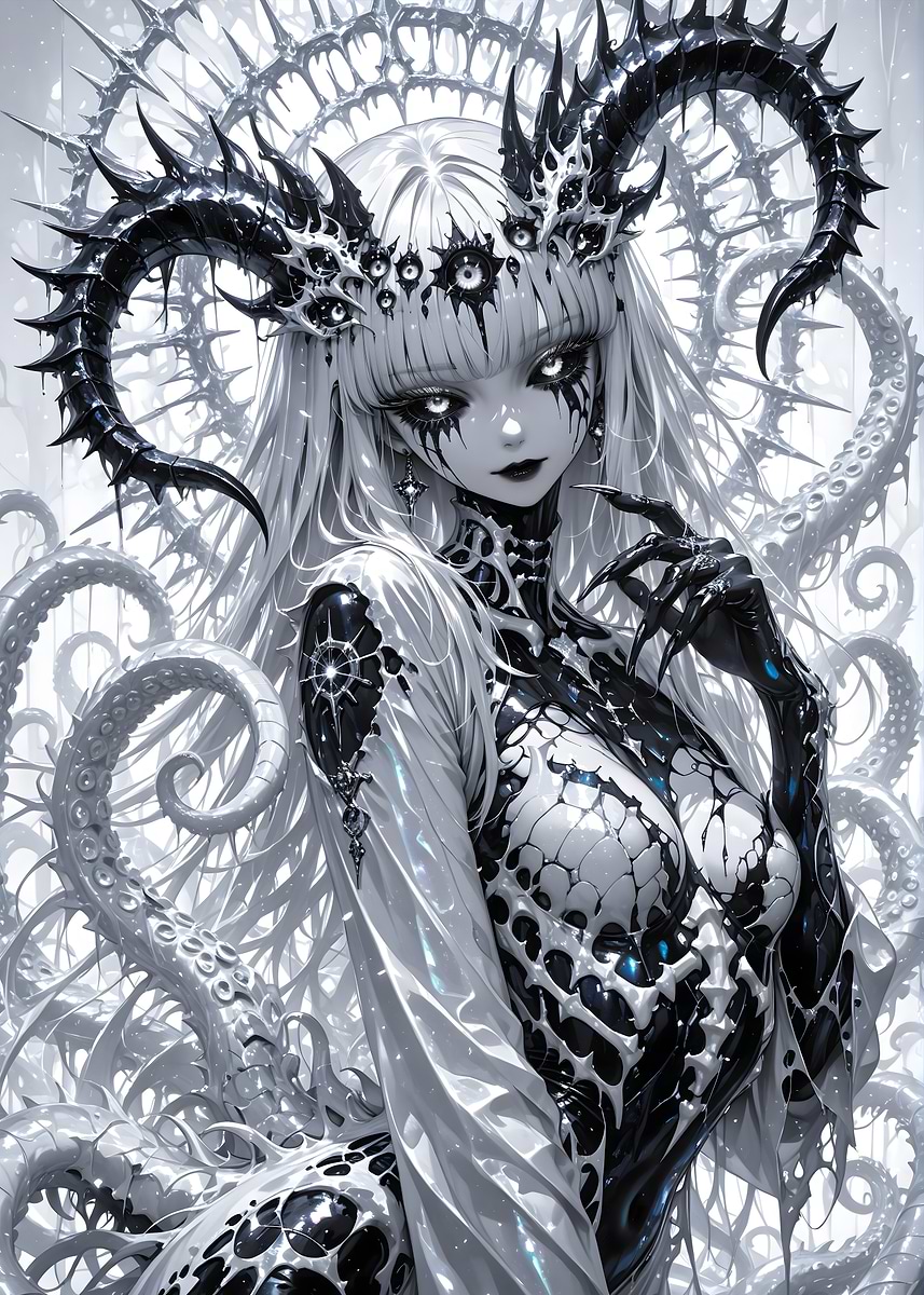 'Anime Girl with Horns and Tentacles' Poster, picture, metal print