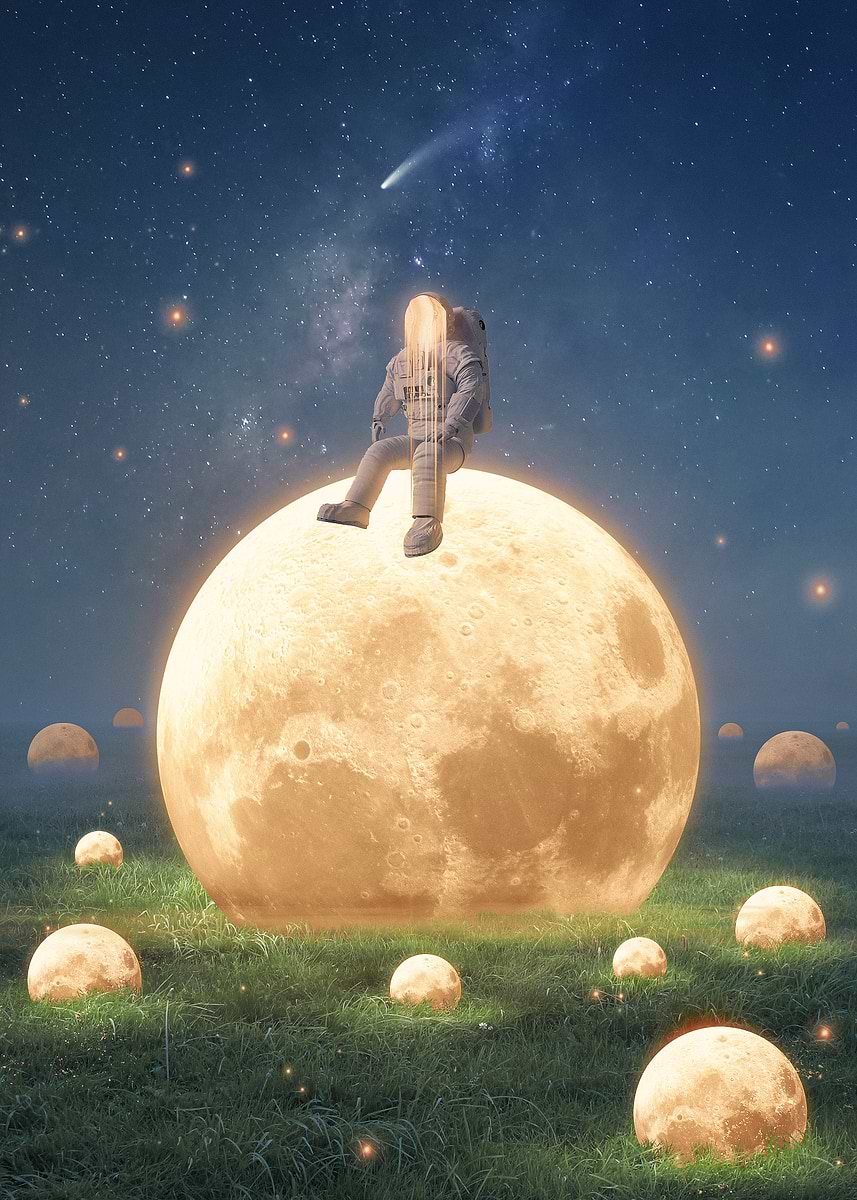 Astronaut on the Moon' Poster, picture, metal print, paint by