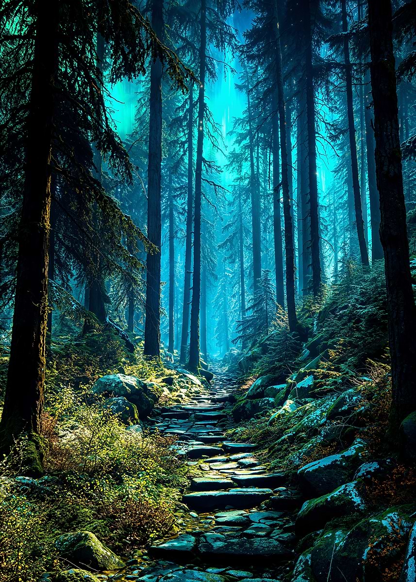 Passage Beneath the Northern Veil — from the Forgotten Fantasy Realms collection, a Pixaverse metal print