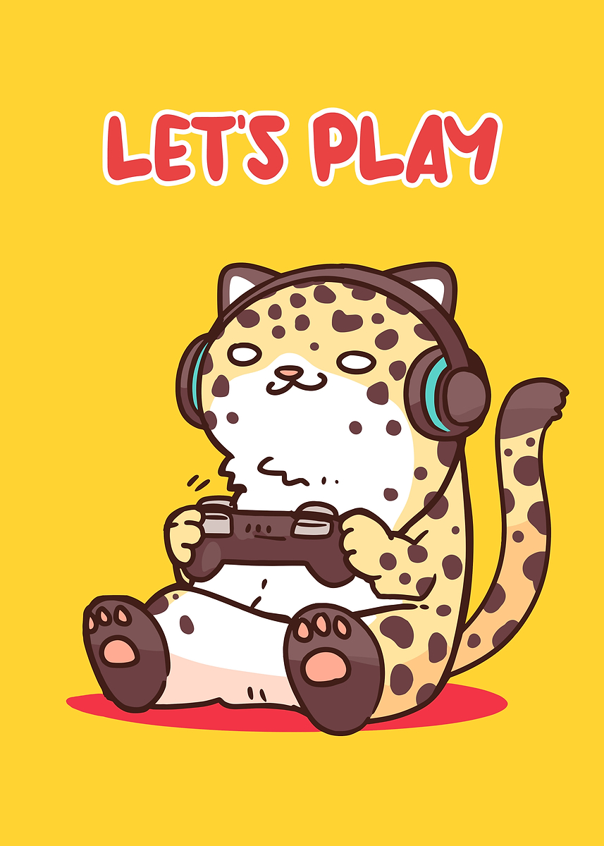 Leopard Gamer Background 'Cartoon Leopard Gaming with Headphones' Poster, picture, metal print ...