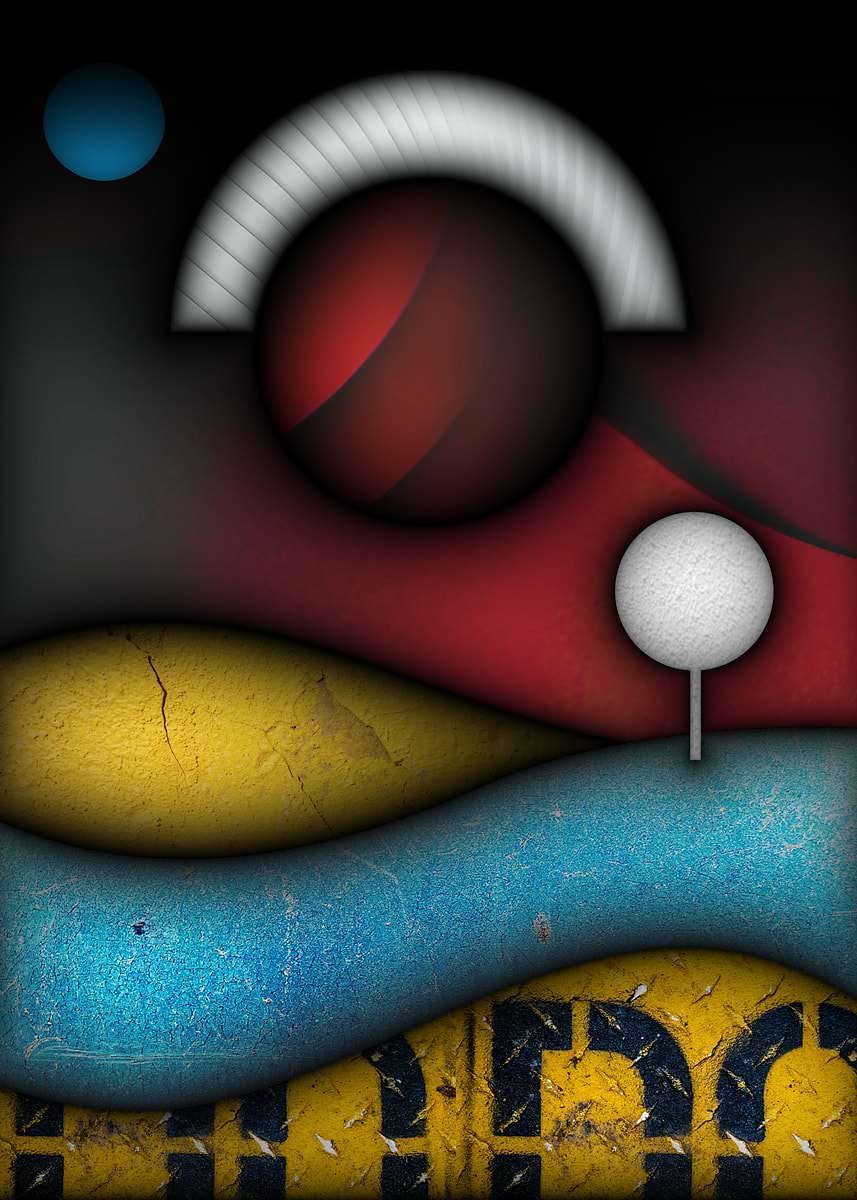 'Abstract Landscape with Spheres and Waves' Poster, picture, metal ...
