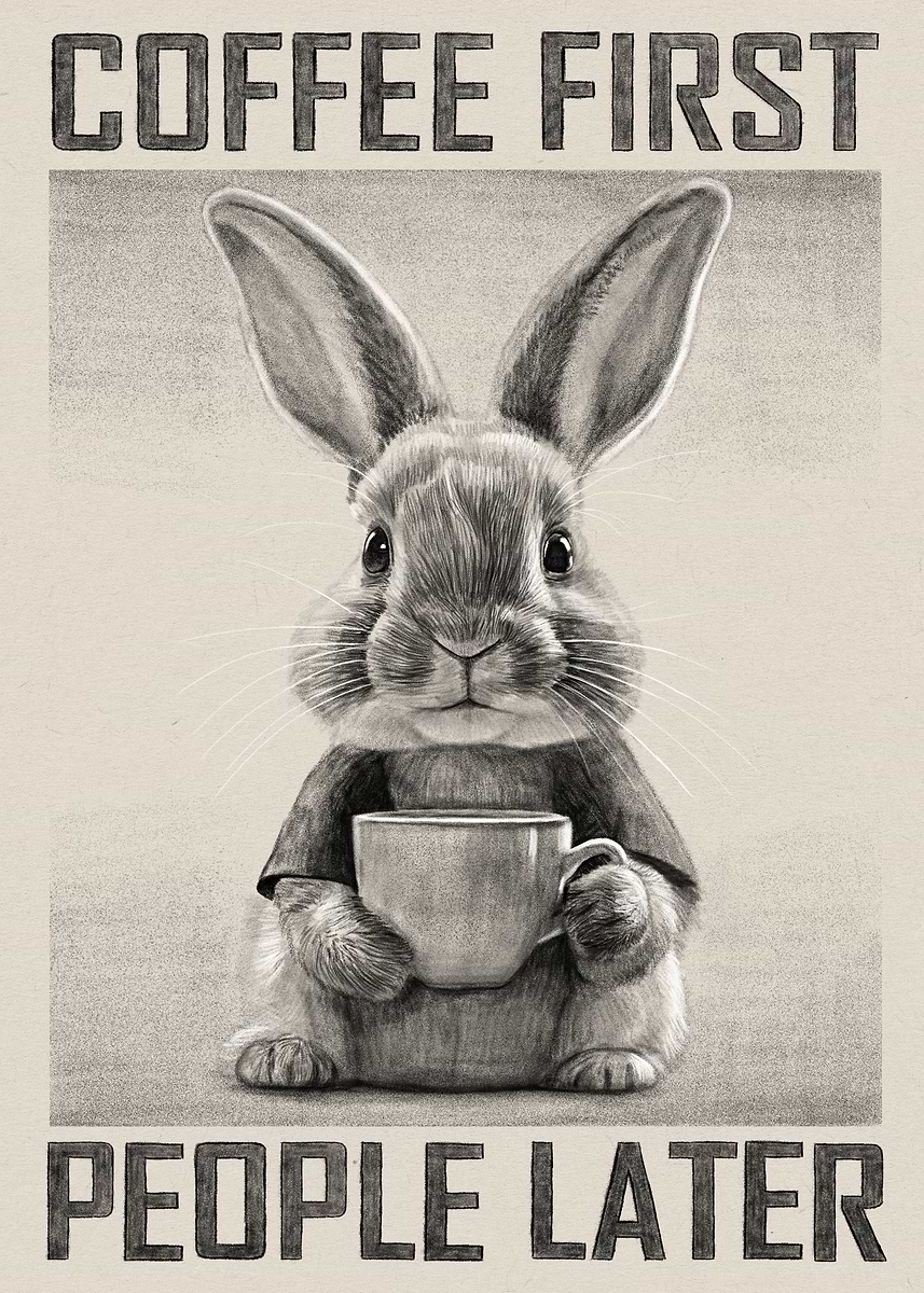 'Coffee First, People Later Rabbit Art' Poster, picture, metal print ...
