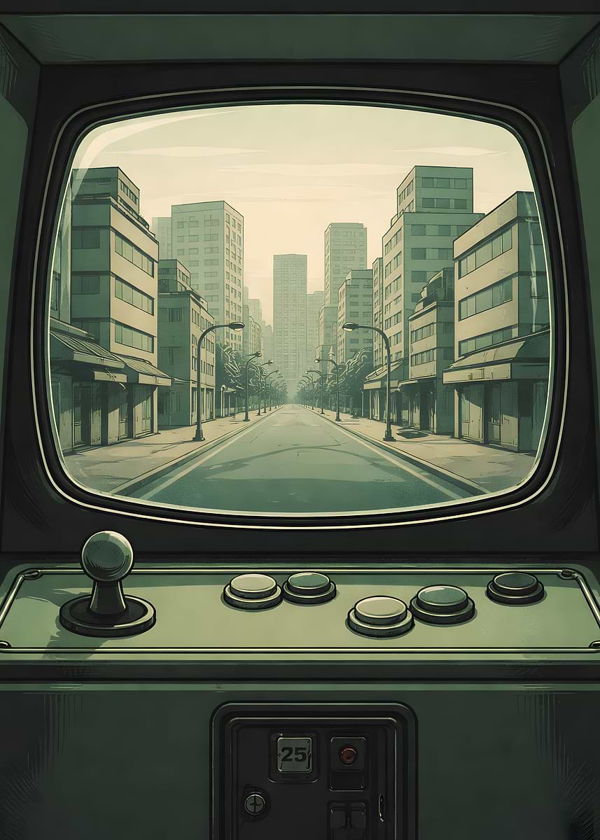 'Arcade Machine Cityscape' Poster, picture, metal print, paint by Dicky ...