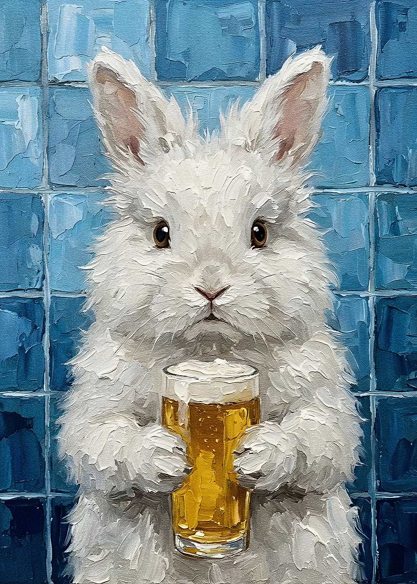 'Rabbit with Beer Painting' Poster, picture, metal print, paint by ...