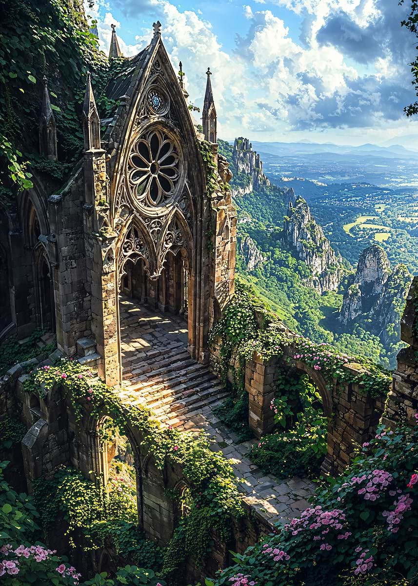 Rosegate of the Skyborne Abbey — from the Forgotten Fantasy Realms collection, a Pixaverse metal print