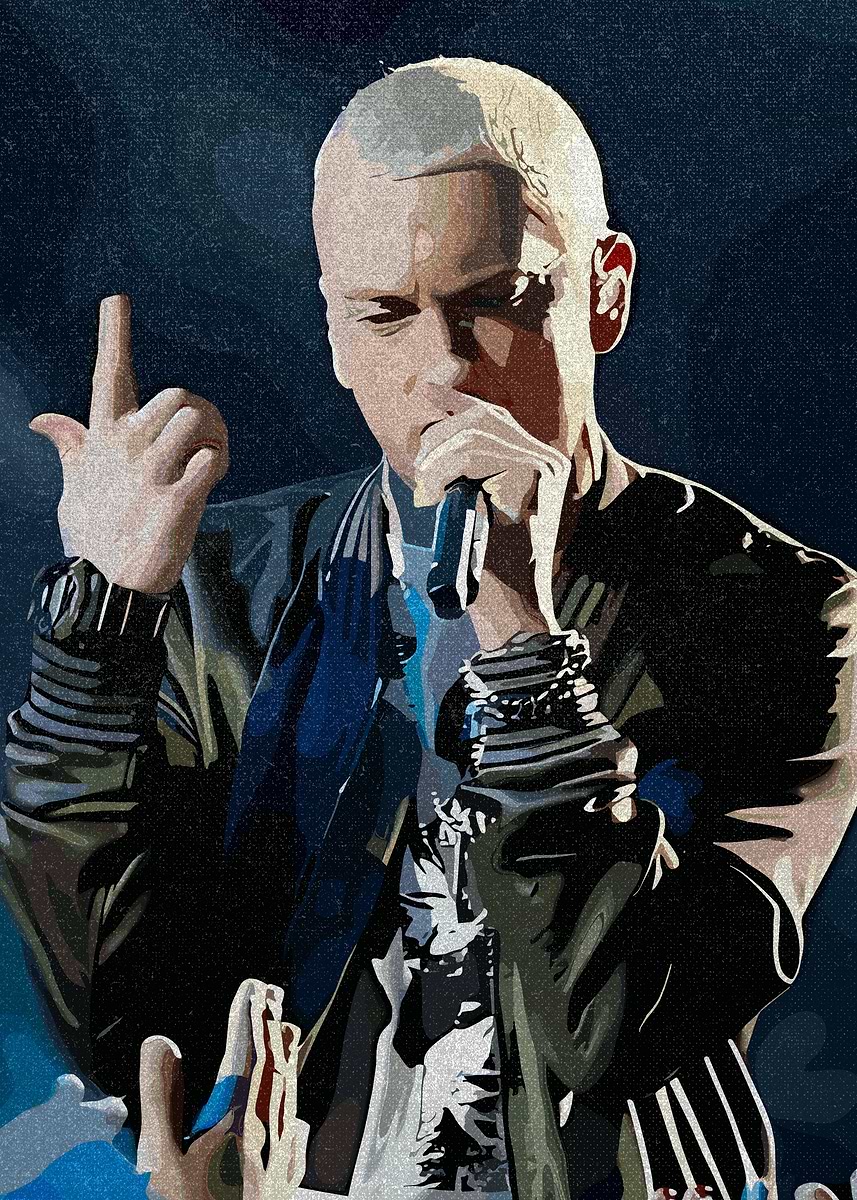 'Eminem Portrait with Middle Finger' Poster, picture, metal print ...