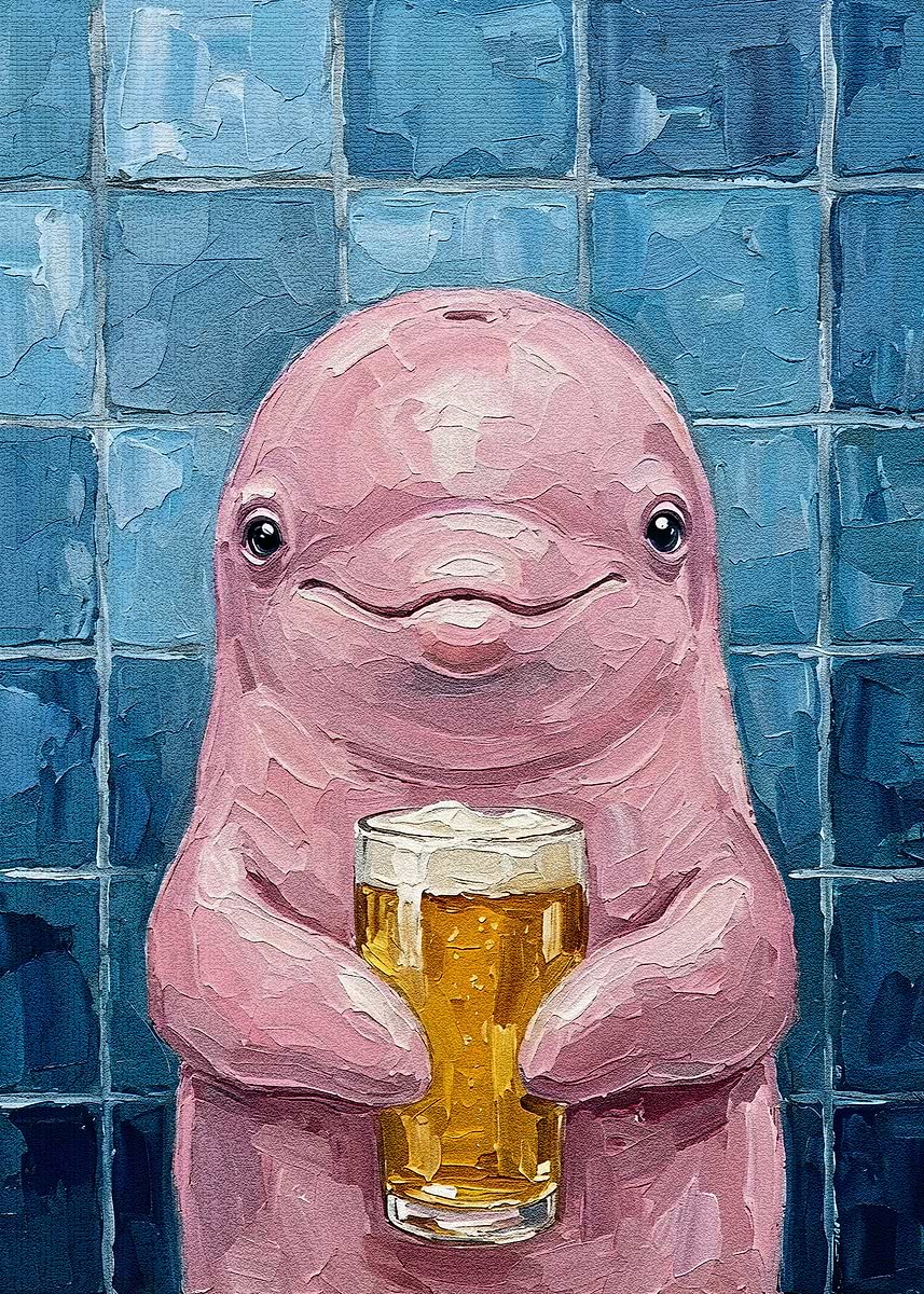 'Pink Dolphin with Beer Painting' Poster, picture, metal print, paint ...
