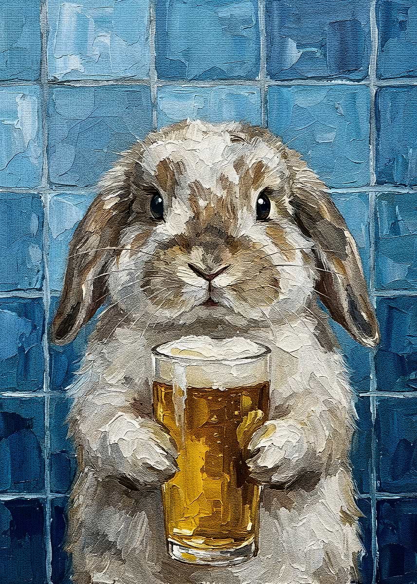 'Rabbit with Beer Painting' Poster, picture, metal print, paint by ...