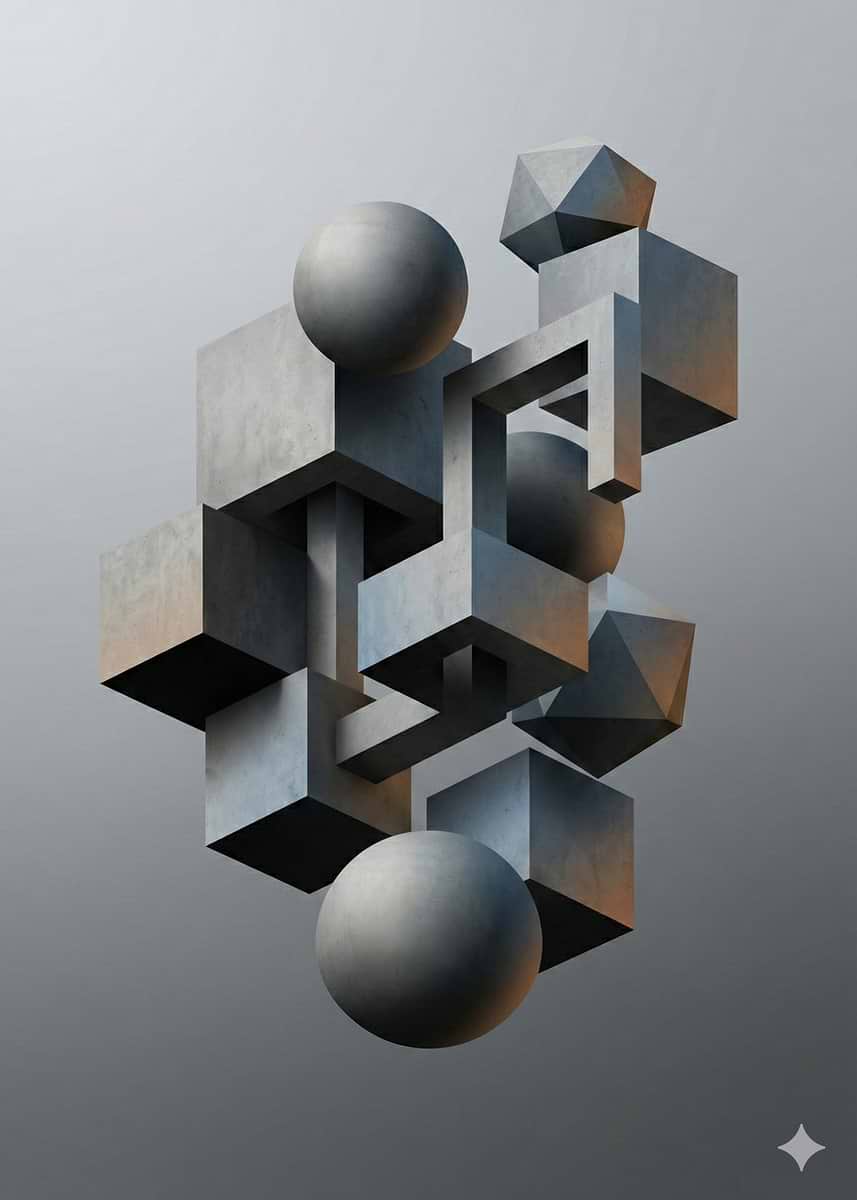 'Abstract Geometric Composition with Spheres and Cubes' Poster, picture ...