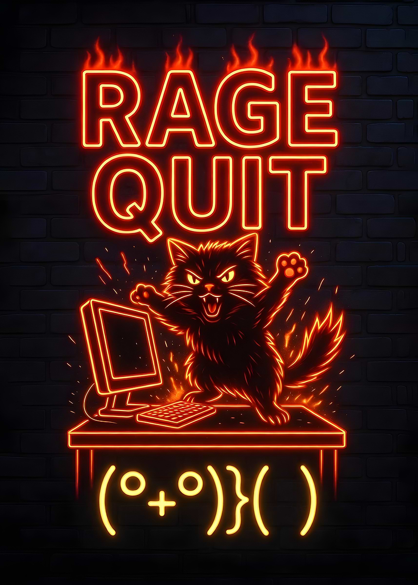 Teeturtle Rage Quit 'Rage Quit Neon Cat' Poster, picture, metal print, paint by Arafat ...