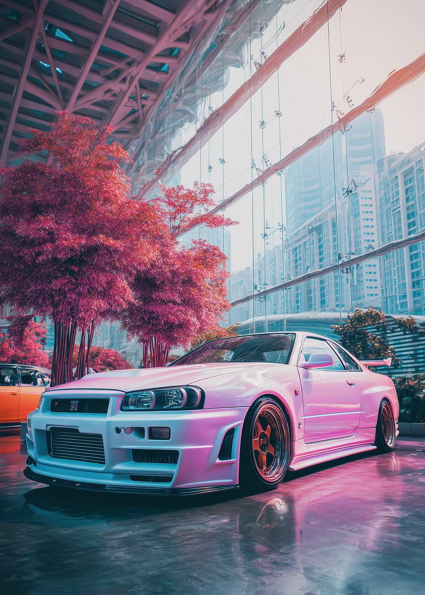 'Nissan Skyline GT-R R34 Pink' Poster, picture, metal print, paint by ...