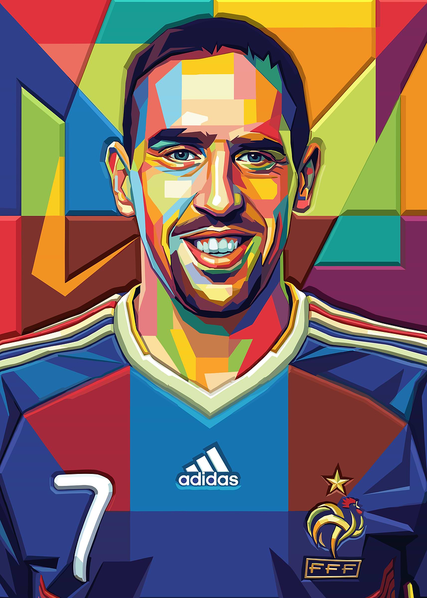 'Franck Ribéry Colorful Portrait' Poster, picture, metal print, paint ...