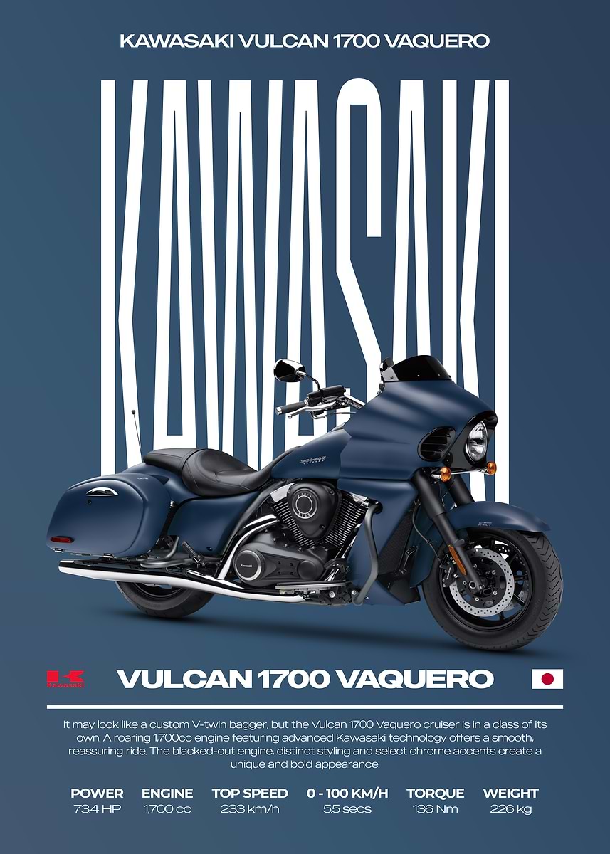 Kawasaki Vulcan 1700 Vaquero Motorcycle Poster' Poster, picture