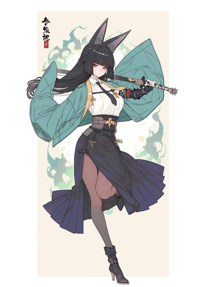 'Anime Girl with Sword and Rabbit Ears' Poster, picture, metal print ...