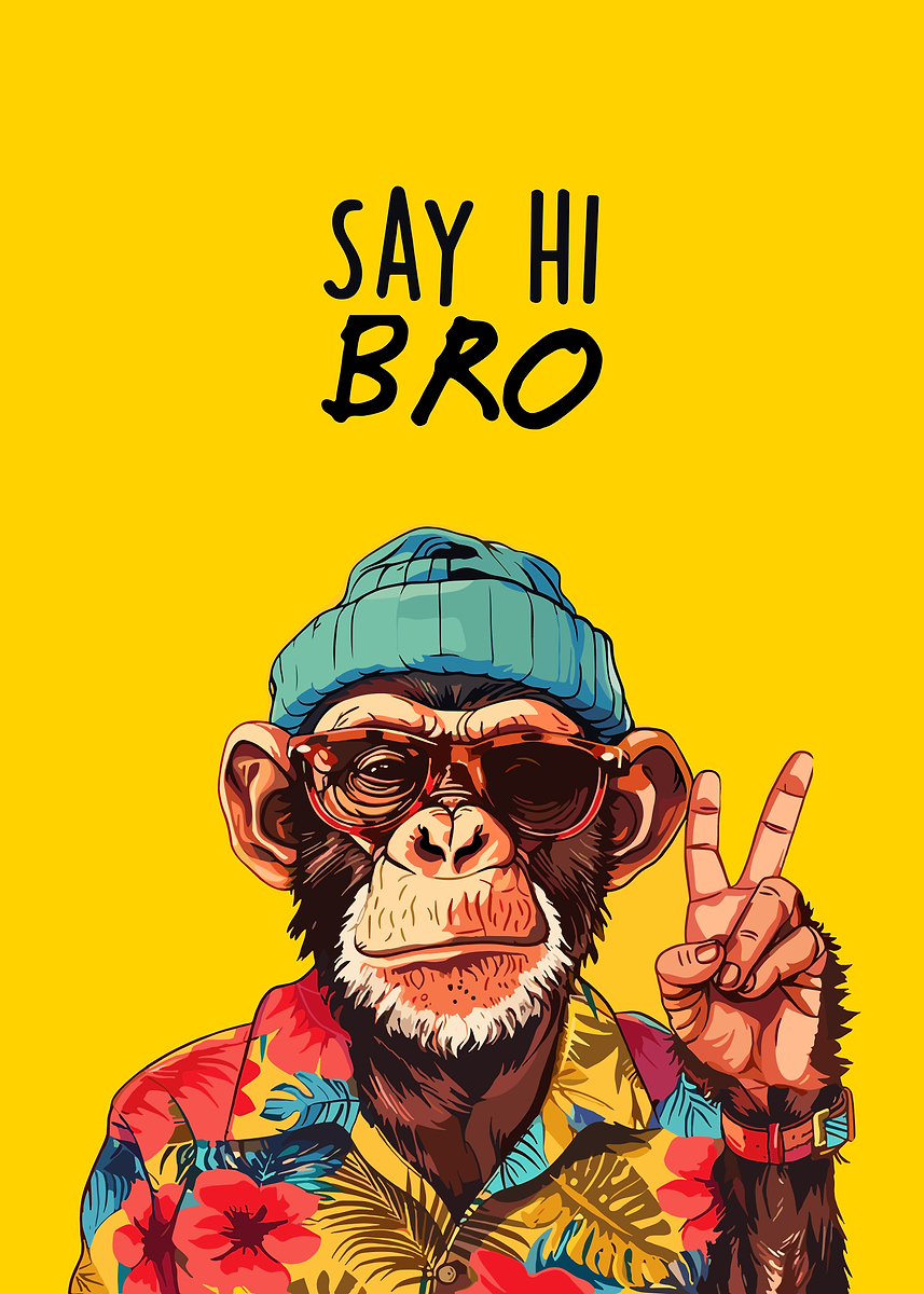Cool Monkey with Peace Sign' Poster, picture, metal print, paint