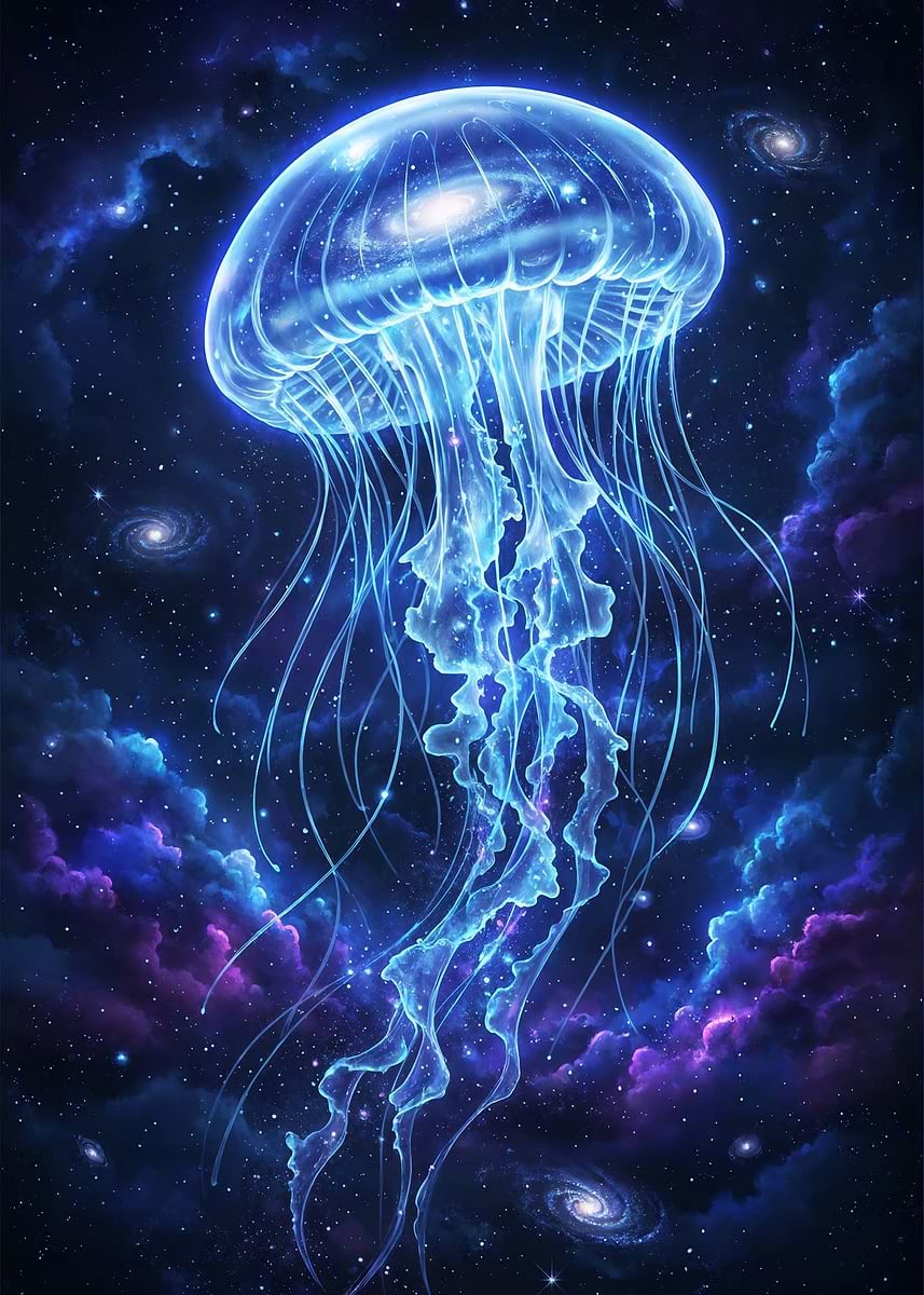 'Cosmic Jellyfish in Nebula' Poster, picture, metal print, paint by ...