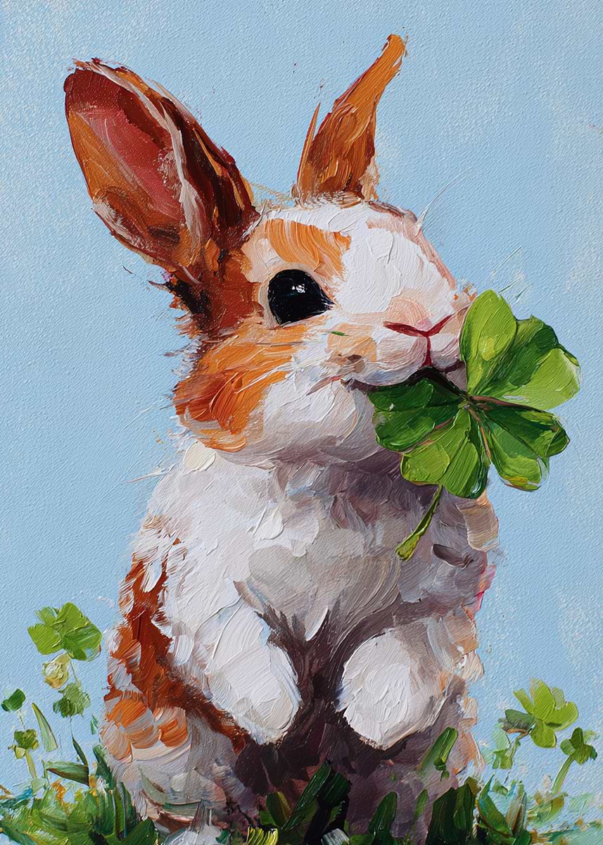 'Rabbit with Clover Painting' Poster, picture, metal print, paint by ...