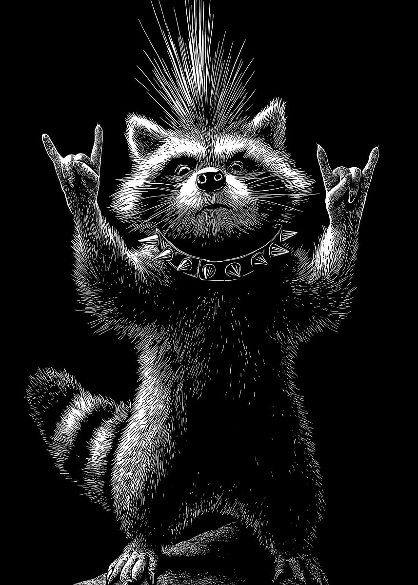 'Punk Raccoon Rock and Roll' Poster, picture, metal print, paint by ...