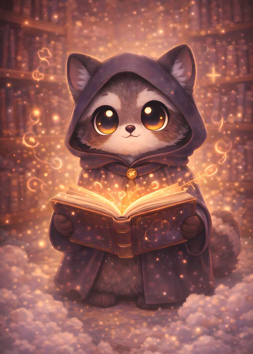 'Cute Raccoon Wizard Little Arcane Guardian of the Library' Poster ...