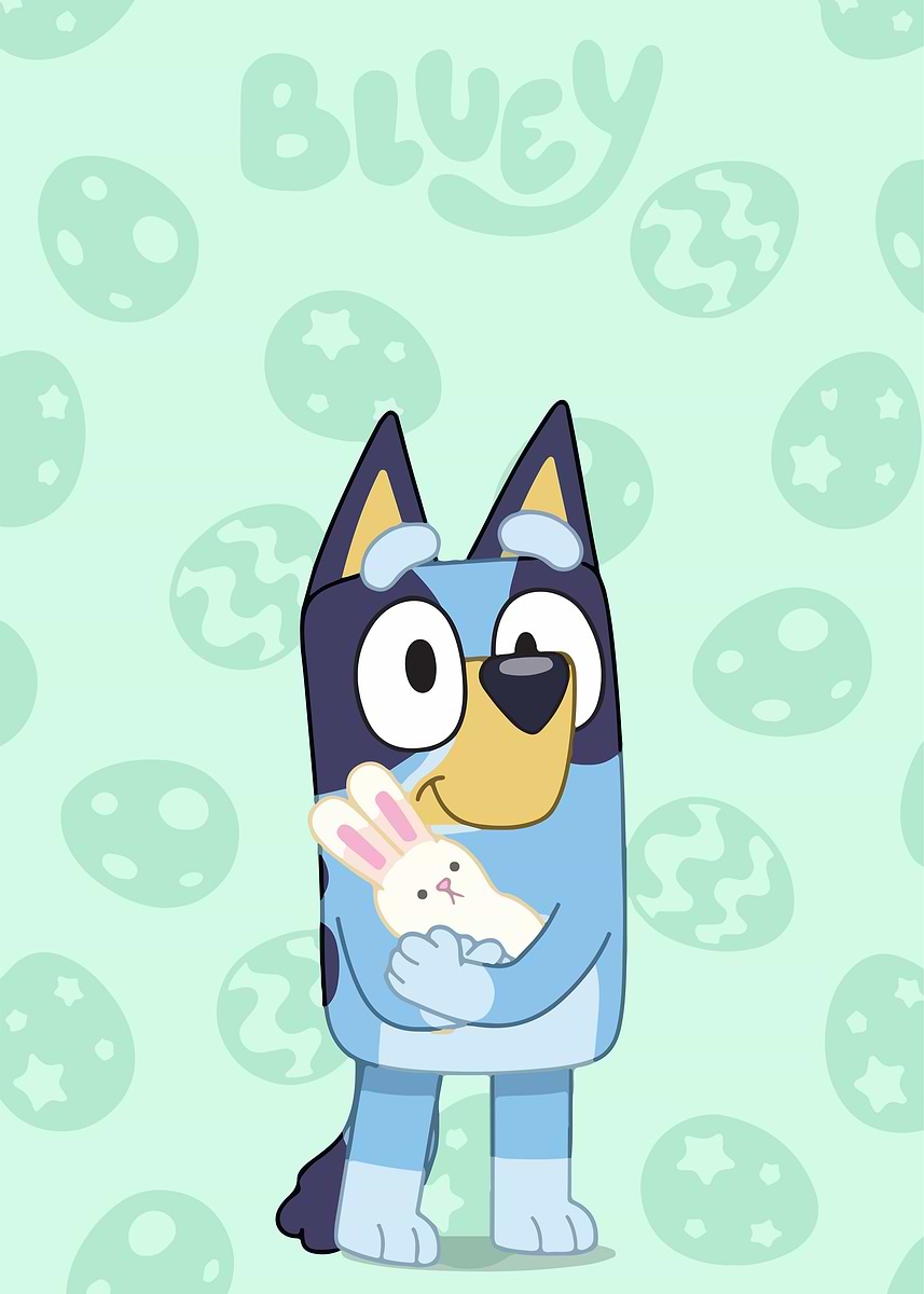 'Bluey with Bunny Easter Cartoon' Poster, picture, metal print, paint ...