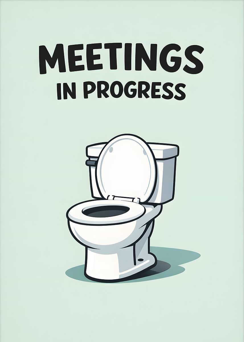 In Progress Humour 'Meetings in Progress Toilet Humor Art' Poster, picture, metal print ...