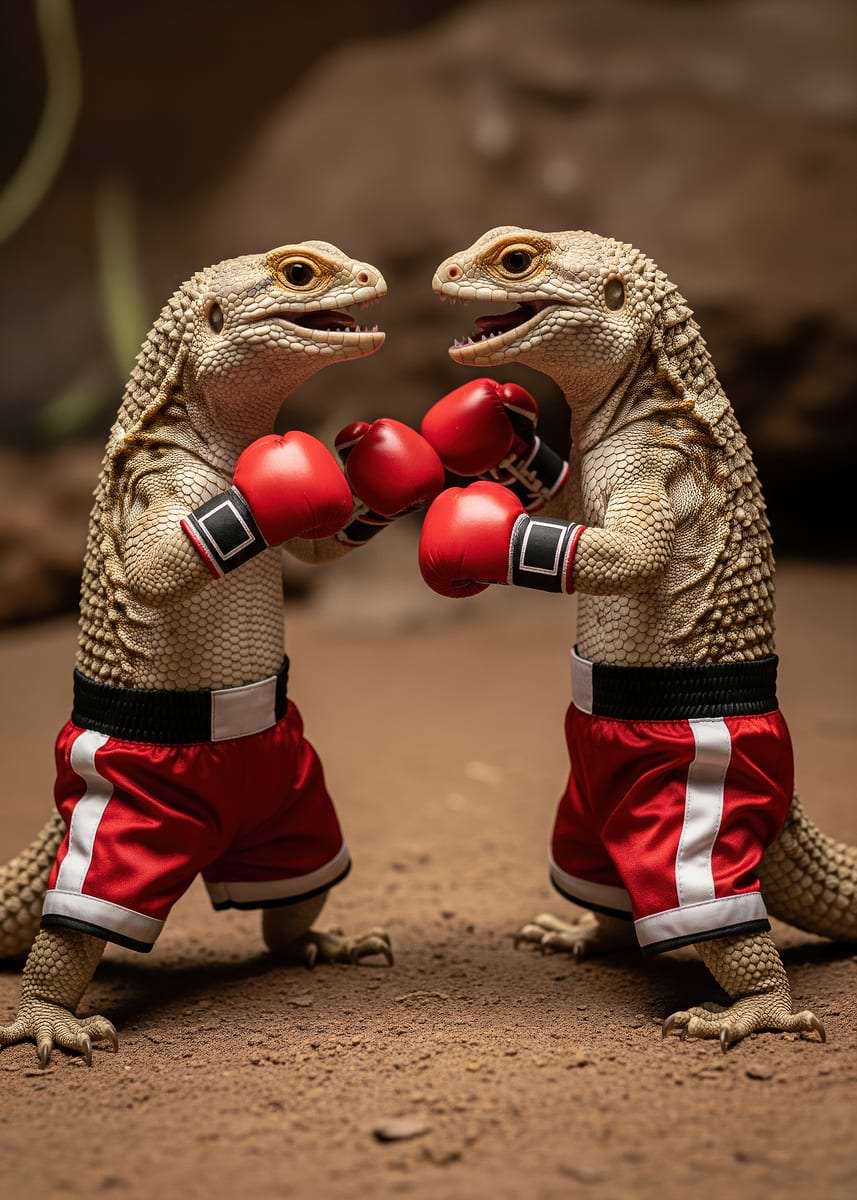 Boxing Snail 'Lizard Boxing Match' Poster, picture, metal print, paint by InoxAI ...