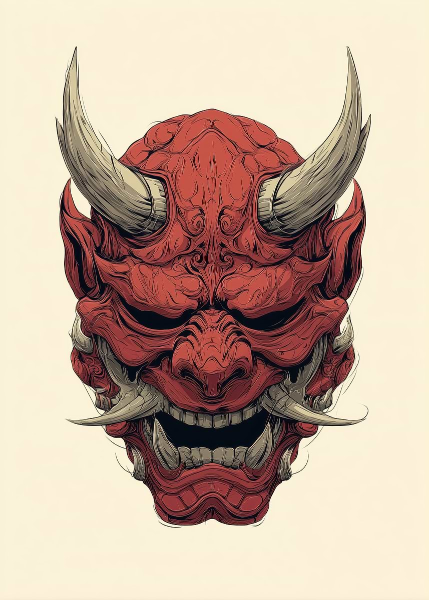 Red Oni Mask' Poster, picture, metal print, paint by GLITCHED ART