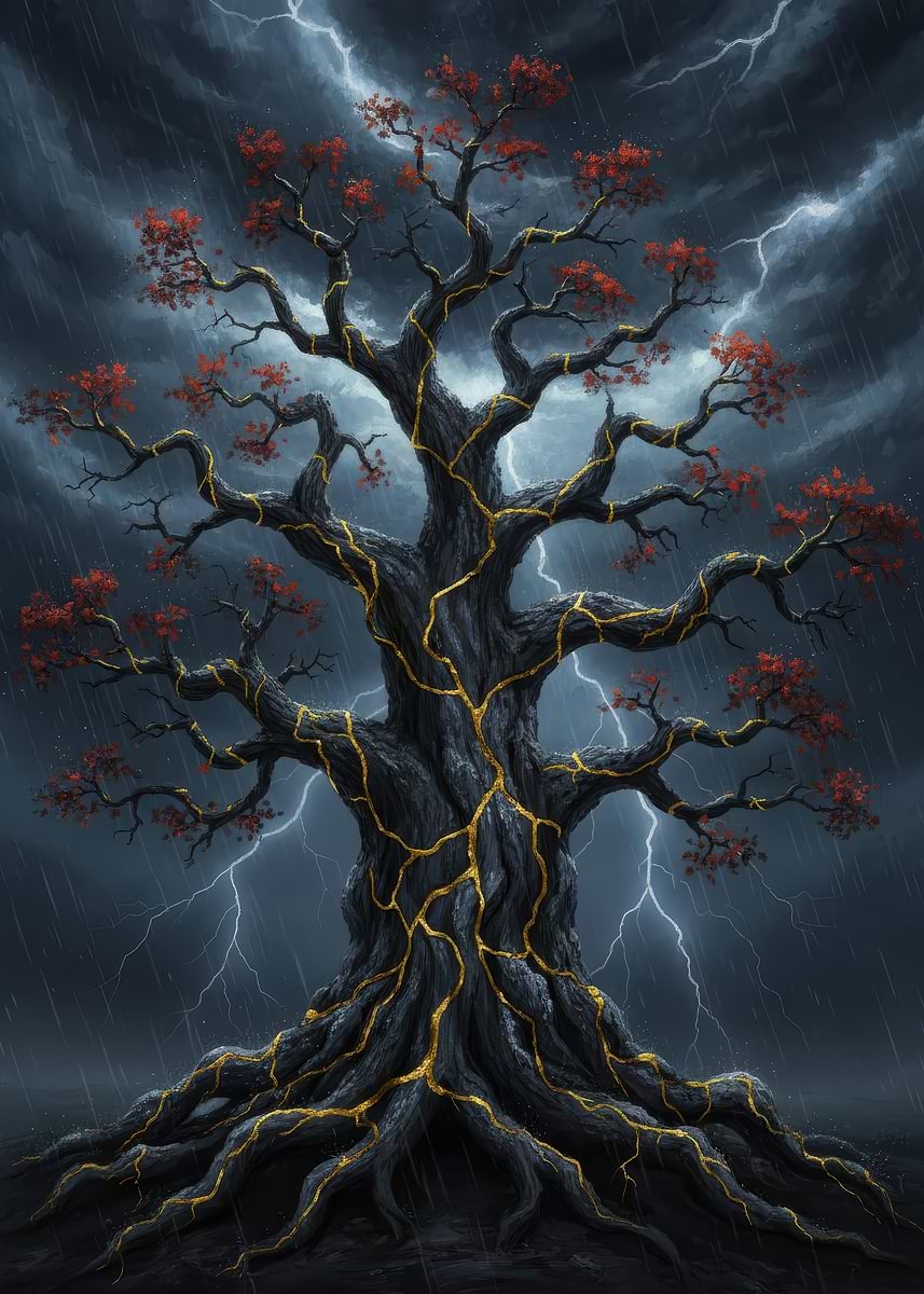 Kintsugi Tree Image 'Kintsugi Tree in Storm' Poster, picture, metal print, paint by MIZUKO ...