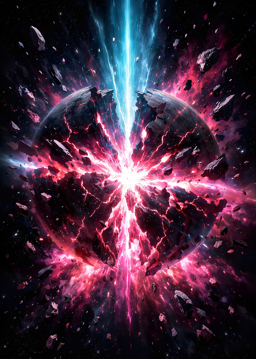 Space Exploding Art 'Exploding Planet in Space' Poster, picture, metal print, paint by ...