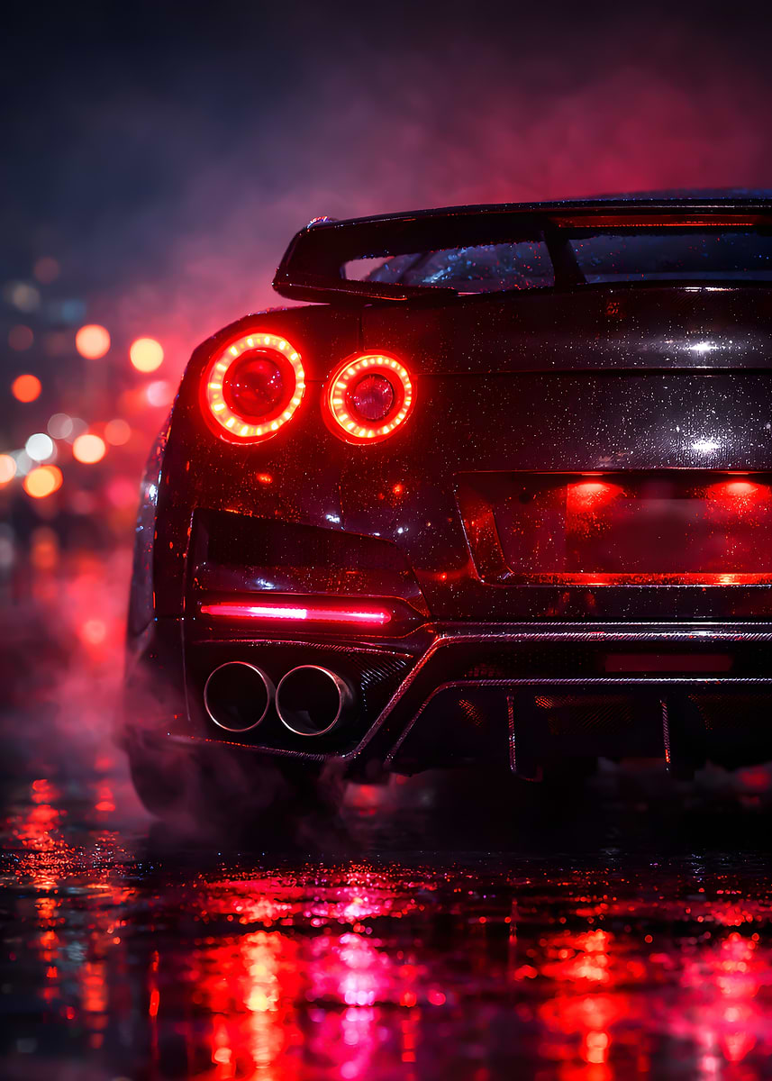 'Sleek Car Rear View at Night Nissan Skyline' Poster, picture, metal ...