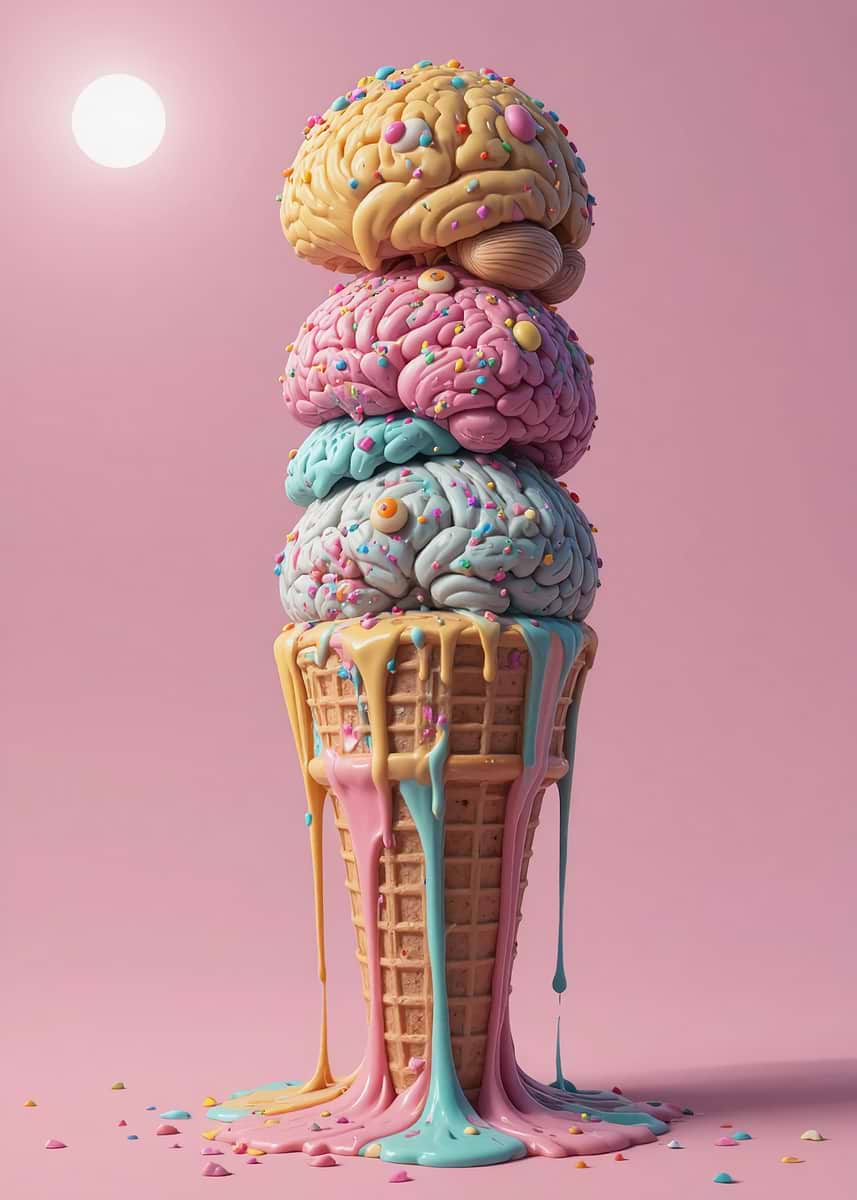 Icing Brain 'Brain Ice Cream Cone' Poster, picture, metal print, paint by minamikei ...