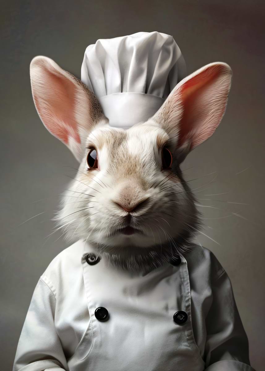 White Rabbit Head Chef 'Rabbit Chef Portrait' Poster, picture, metal print, paint by maria ...