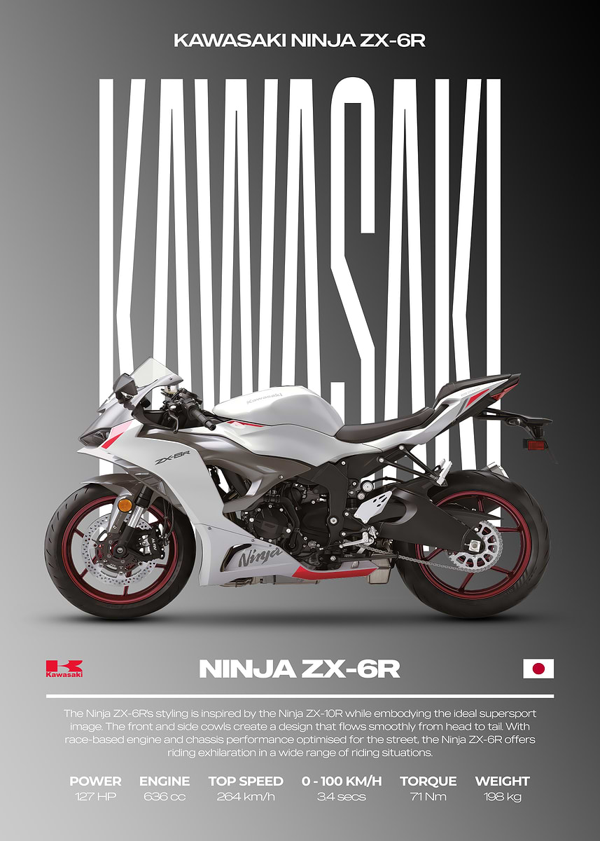 Kawasaki Ninja ZX-6R Motorcycle Poster' Poster, picture, metal