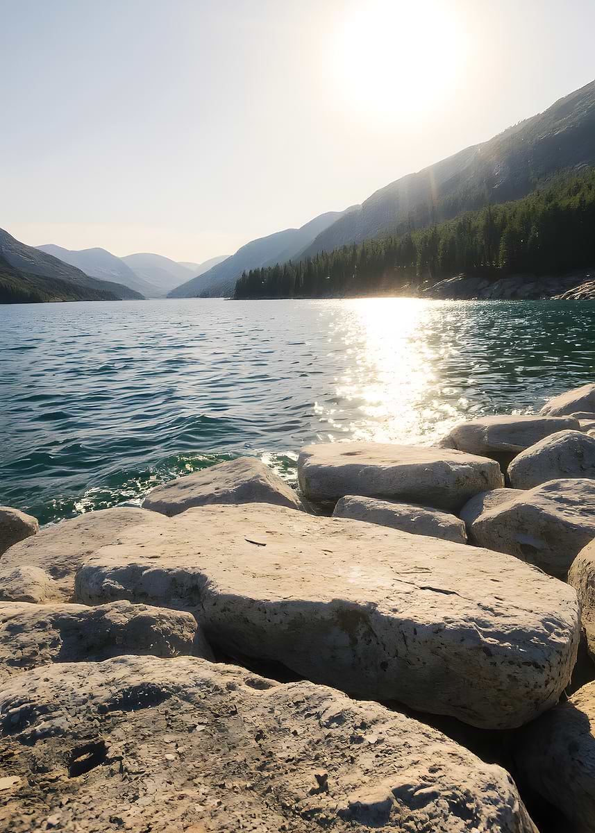 'Lake and Mountain Landscape with Rocks' Poster, picture, metal print ...