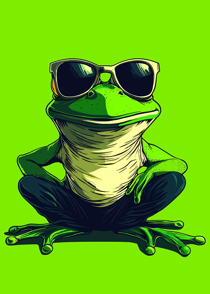 'Cool Frog with Sunglasses Illustration' Poster, picture, metal print ...