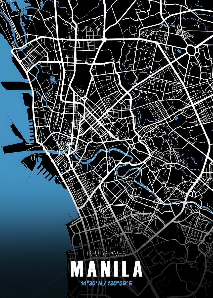 Manila Map Clean 'Manila City Map' Poster, picture, metal print, paint by Loxey | Displate
