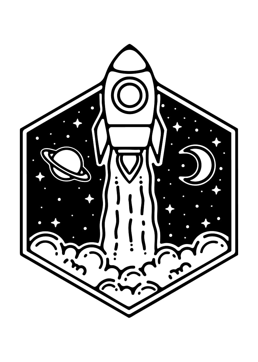 Hexagon Rocket Pattern 'Rocket Launch in Space Hexagon' Poster, picture, metal print, paint by ...