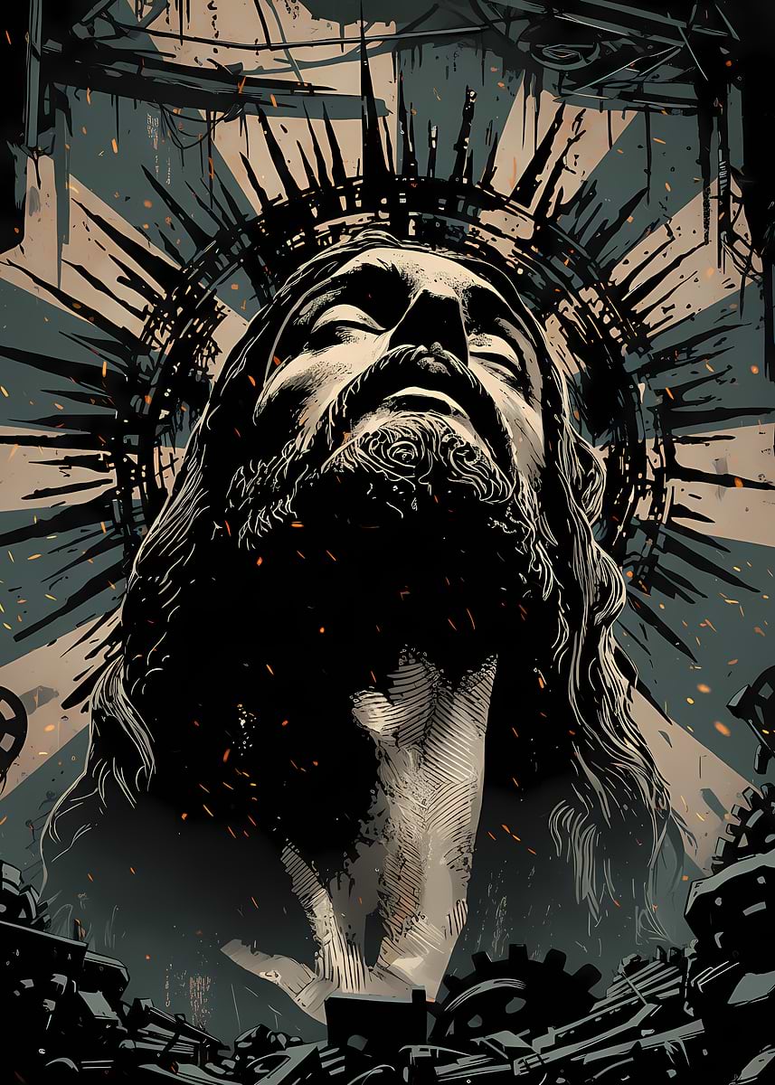 Mech Jesus 'Mechanical Christ with Crown of Thorns' Poster, picture, metal print ...