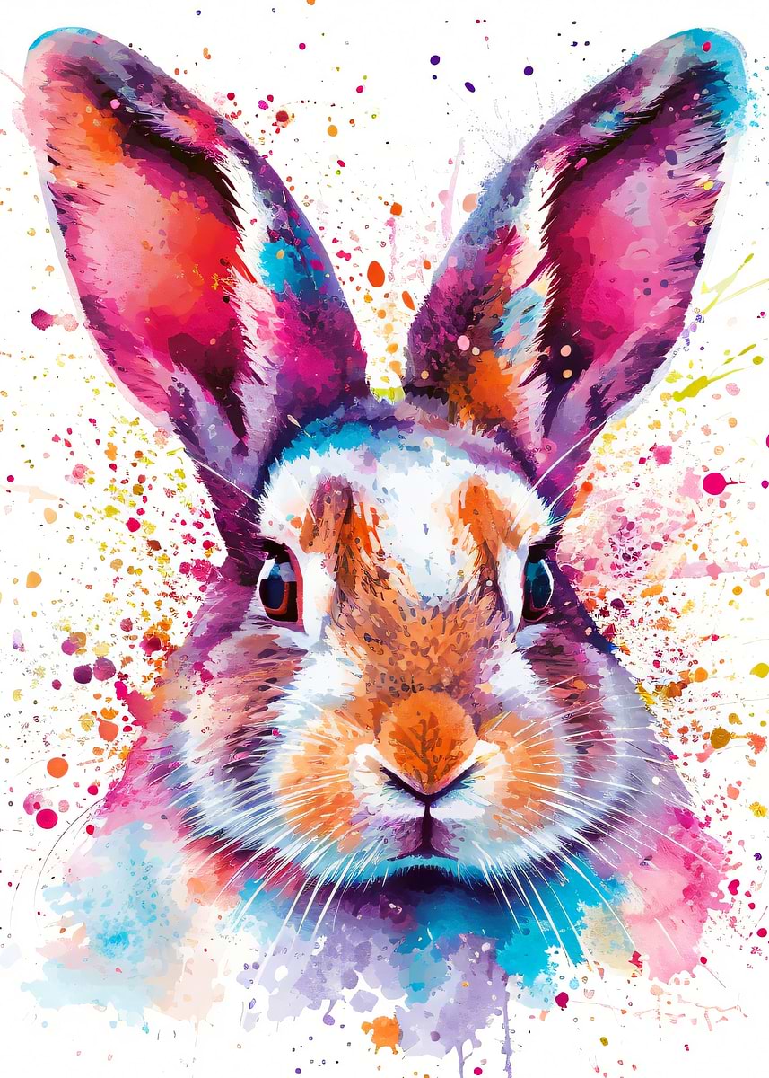 'Colorful Watercolor Rabbit Portrait' Poster, picture, metal print ...