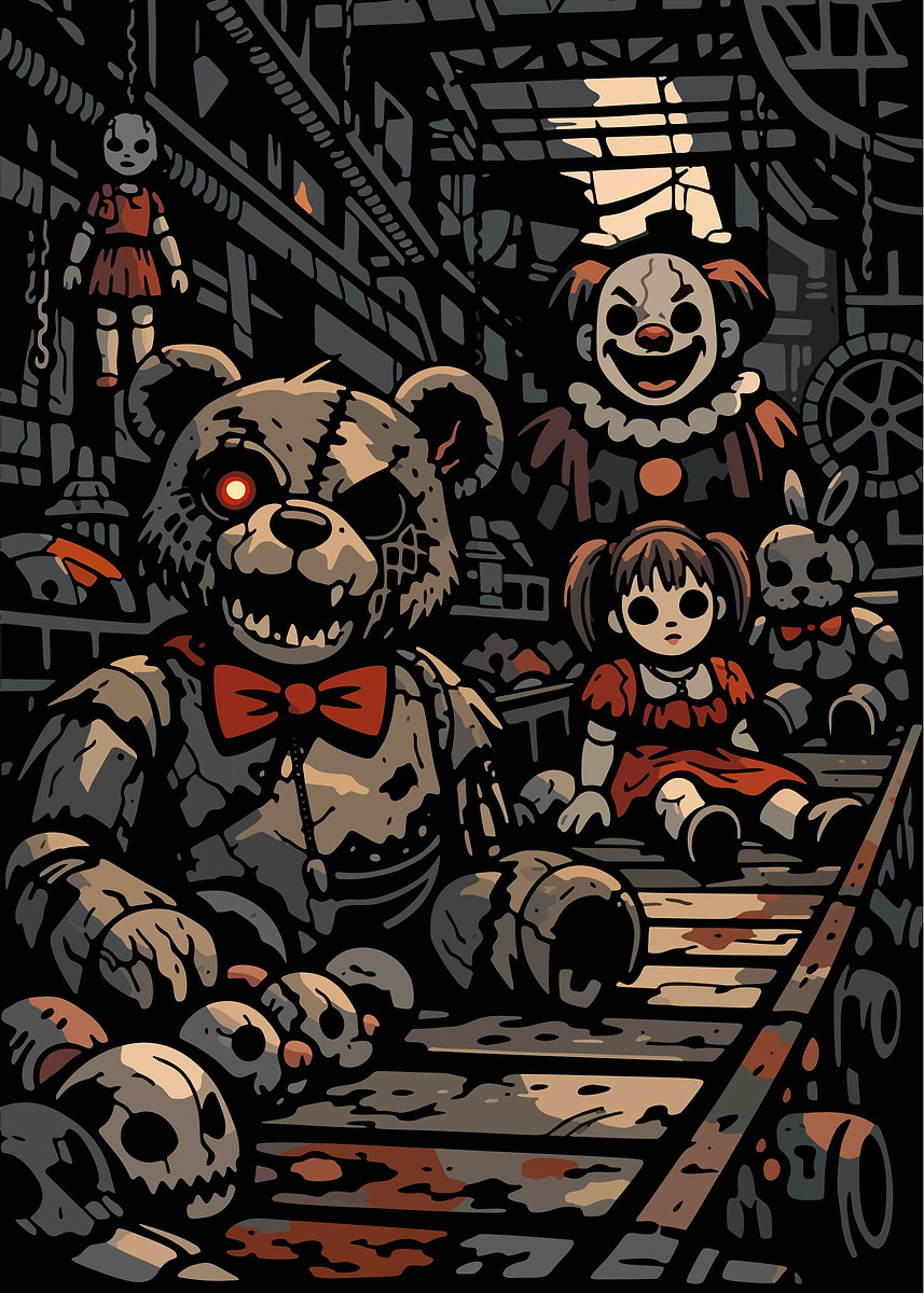 'Creepy Toys on Conveyor Belt' Poster, picture, metal print, paint by ...