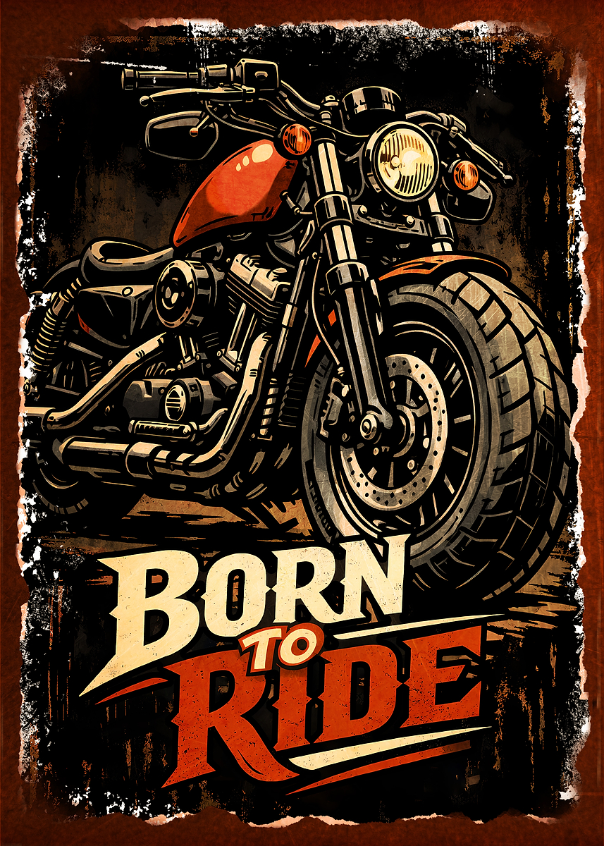 'Born to Ride Motorcycle Poster Art' Poster, picture, metal print ...