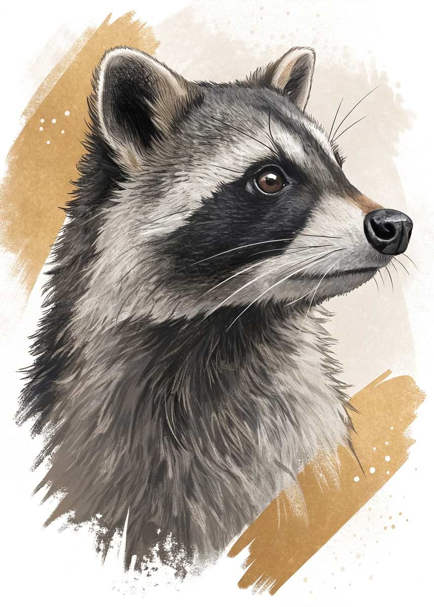 Abstract Racoon Body 'Raccoon Portrait with Abstract Background' Poster, picture, metal ...
