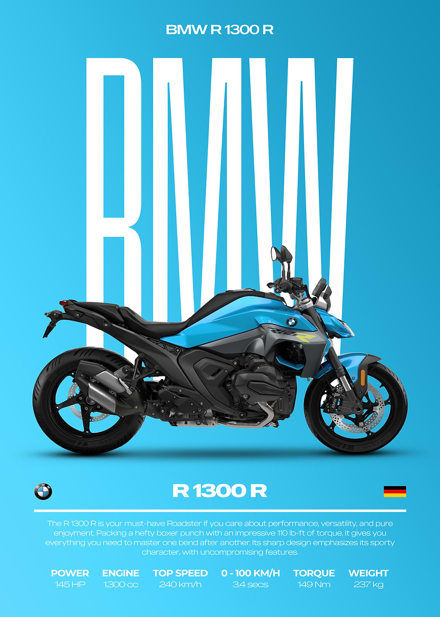 'BMW R 1300 R Motorcycle Poster' Poster, picture, metal print, paint by ...