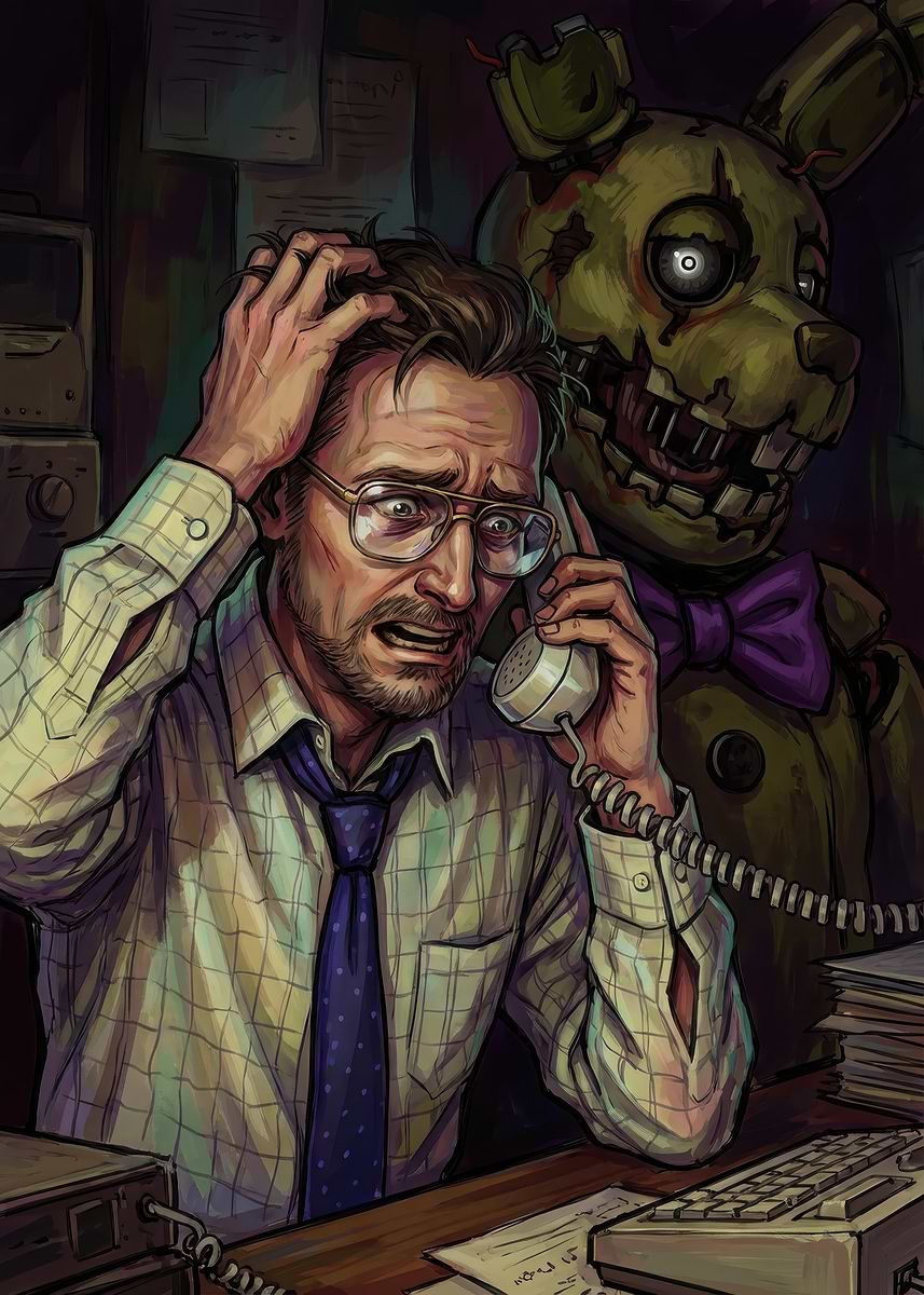 'Frightened Man with Springtrap in Background' Poster, picture, metal ...