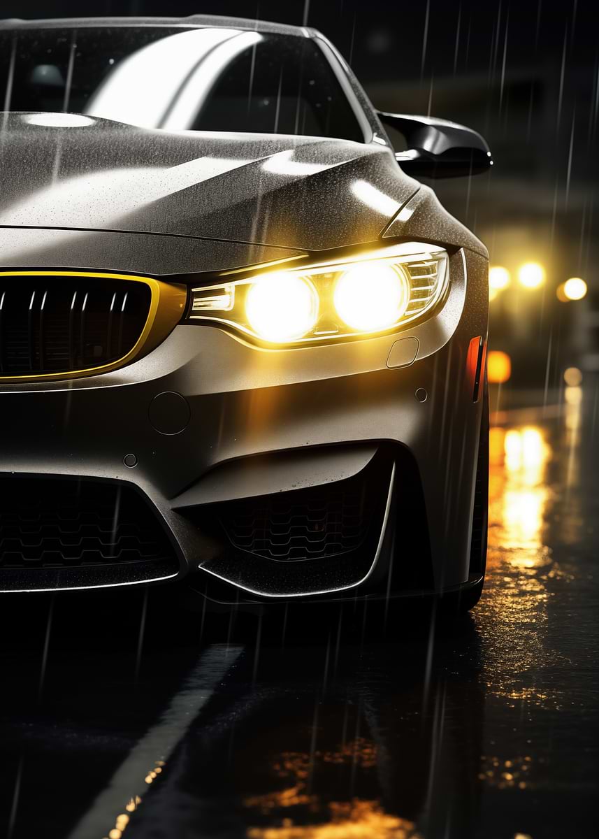 Car Photo Raining 'Sleek Car in the Rain' Poster, picture, metal print, paint by Roman ...
