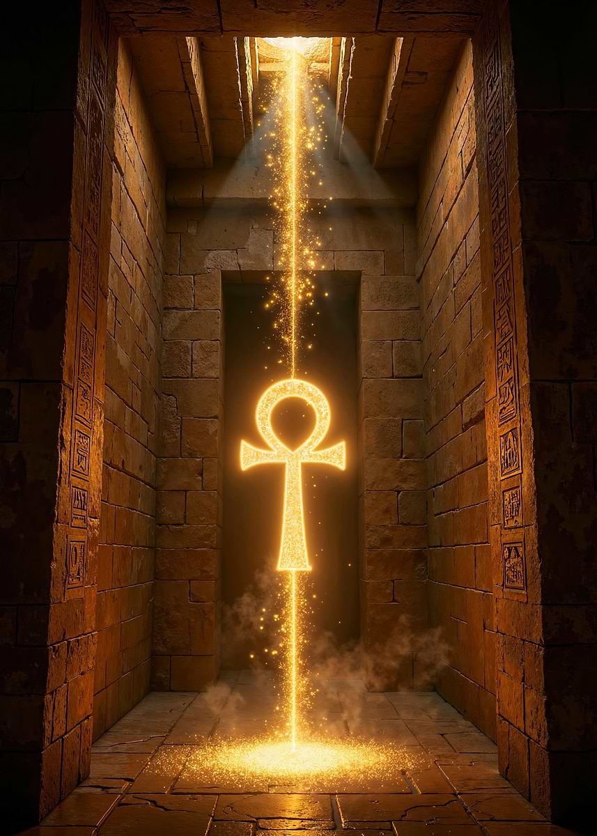 'A Glowing Egyptian Ankh Inside a Pyramid' Poster, picture, metal print ...