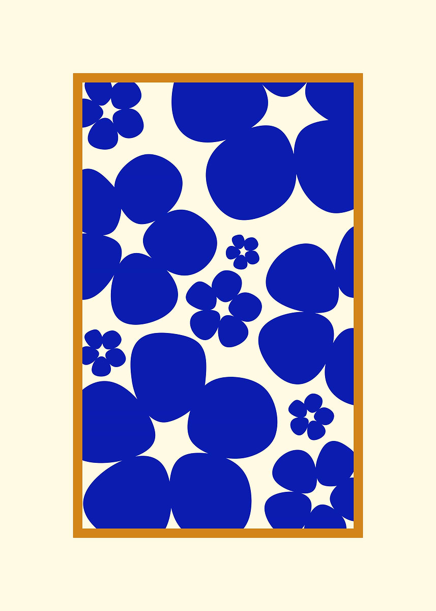 'Retro Blue Flower Pattern' Poster, picture, metal print, paint by ...