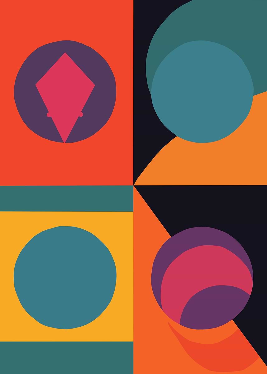 'Abstract Geometric Shapes in Bold Colours' Poster, picture, metal ...